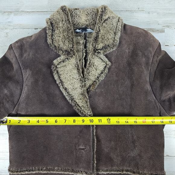Vintage Y2K EXPRESS Penny Lane Coat Brown Suede Leather Faux Sherpa Lined Size M - Picture 9 of 11